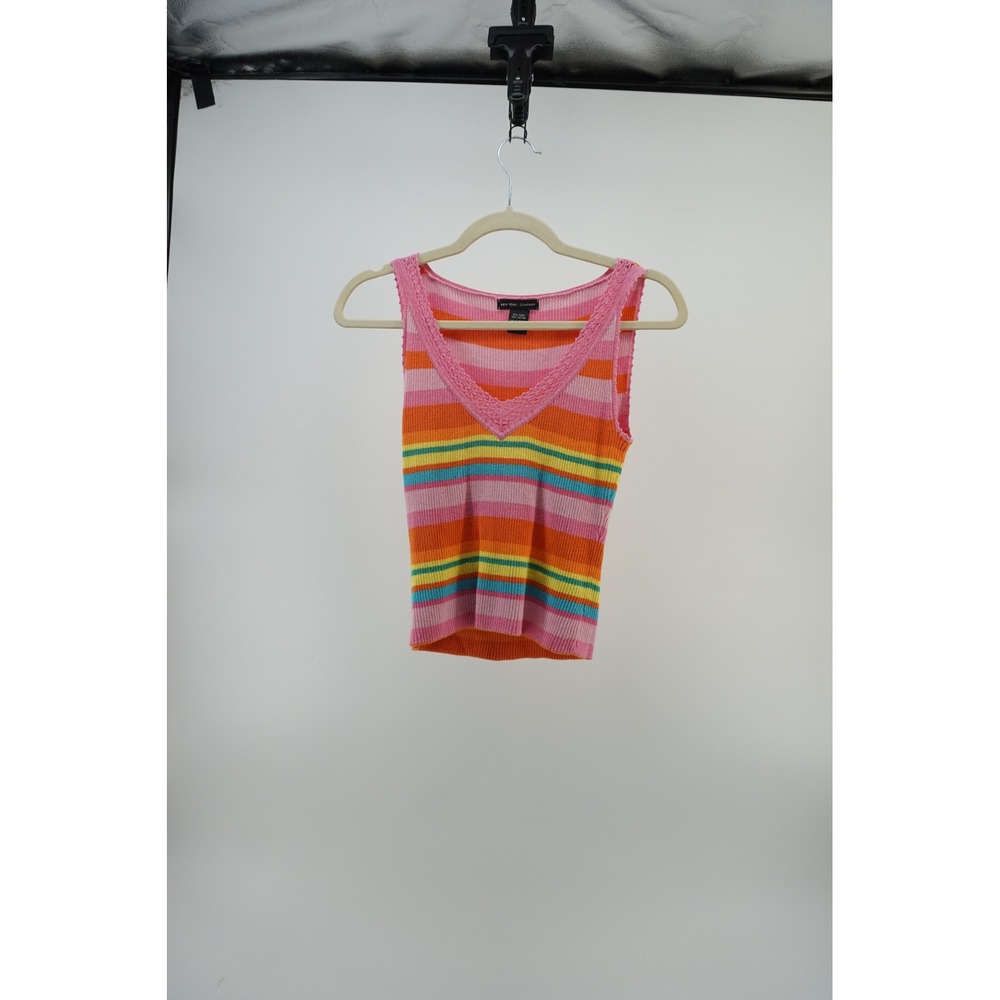 NY & Co Colorful Festival Knit Tank Top Rainbow Stripe Y2K XS/S